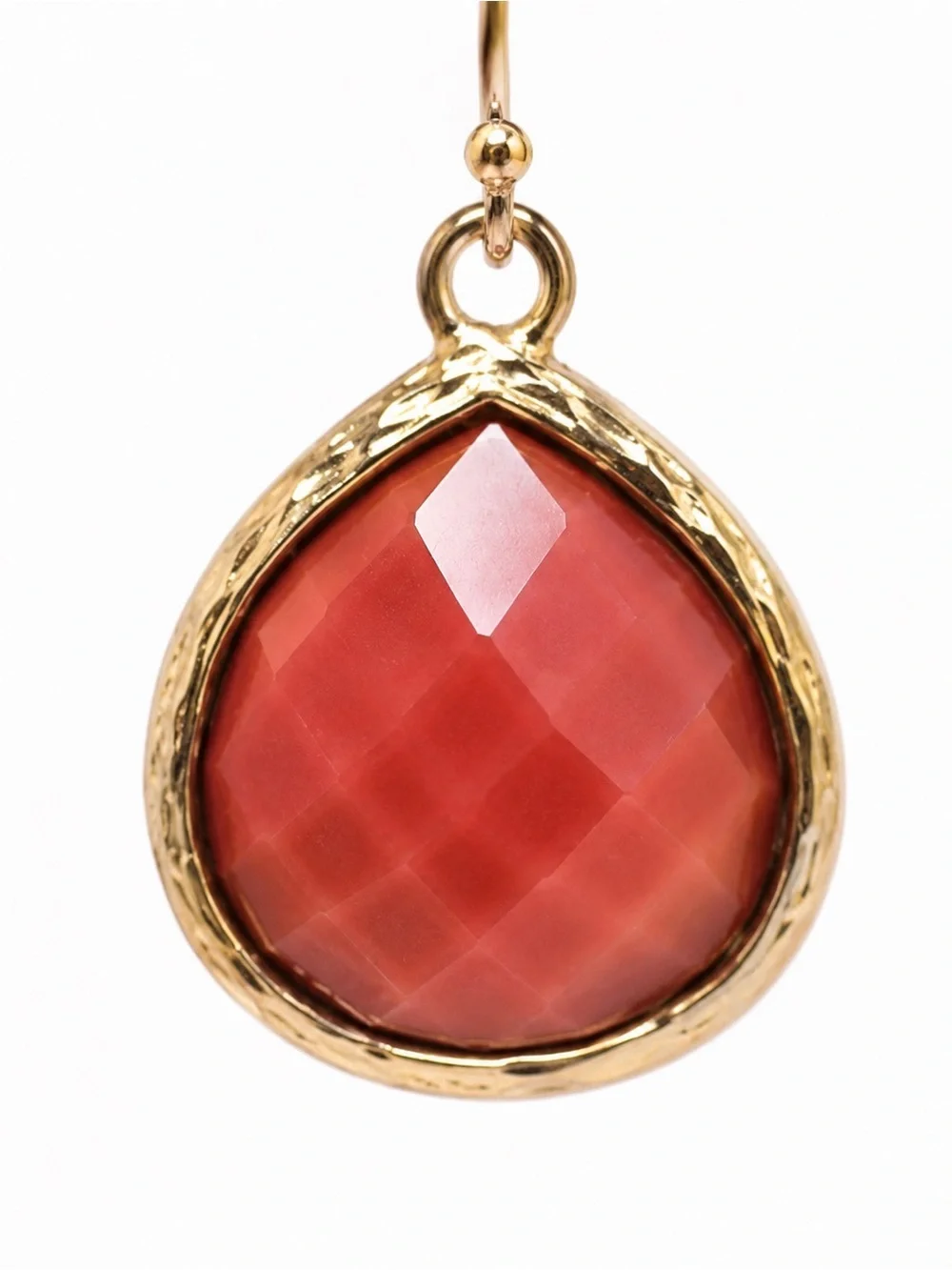 Gold Tone Coral Faceted Teardrop Dangle Earrings Boho Lightweight Statement